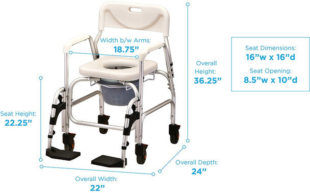 Shower Commode Chair with Wheels and Footrests (NOVA)