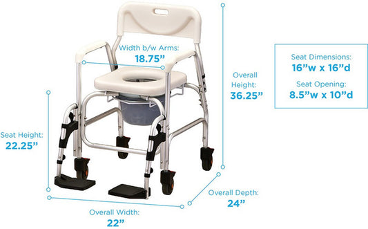 Shower Commode Chair with Wheels and Footrests (NOVA)